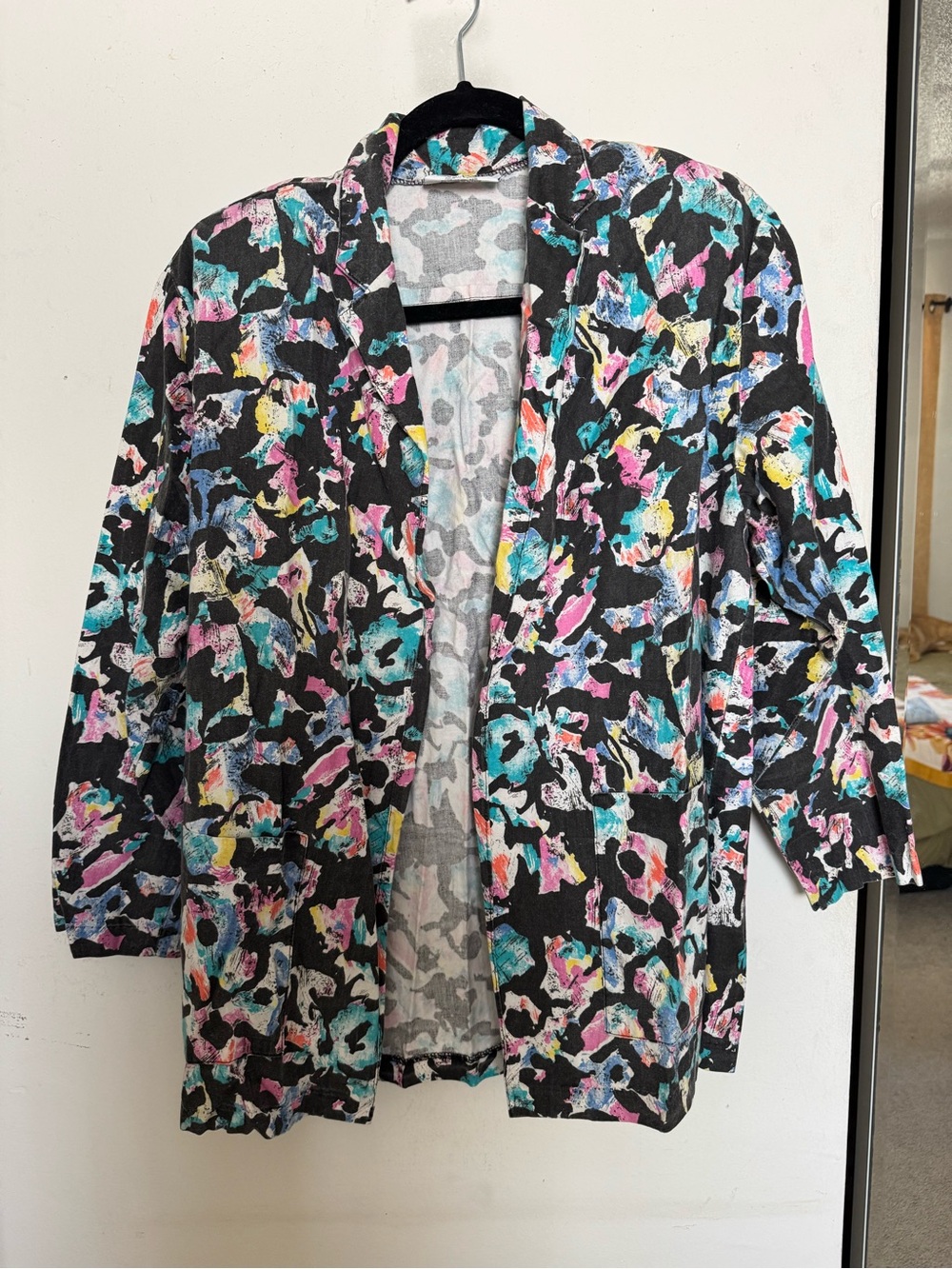 Women’s Open-Front Floral Print Lightweight Jacket - Black Multicolor